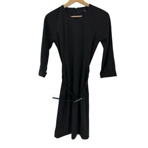 Hugo Boss Belted Wool Stretch Sheath Dress Sz 2 Black